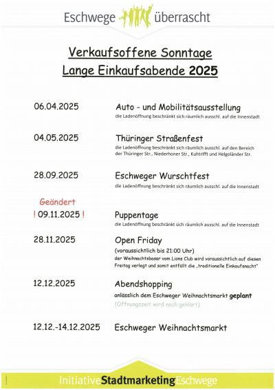 Verkaufsoffene Sonntage 2025